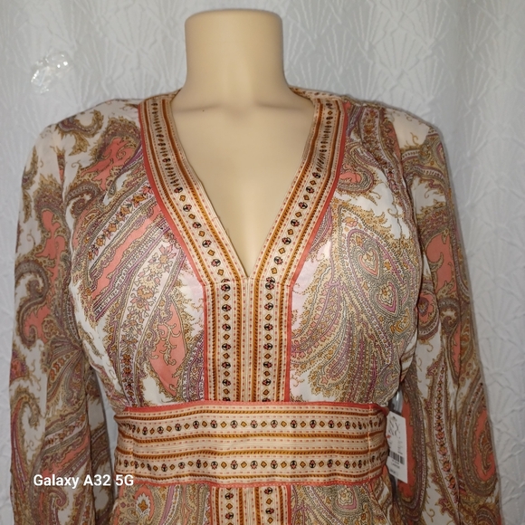 New York & Company New Dress Women Size L Multicolor Paisley Long Sleeve Dress - Picture 3 of 16